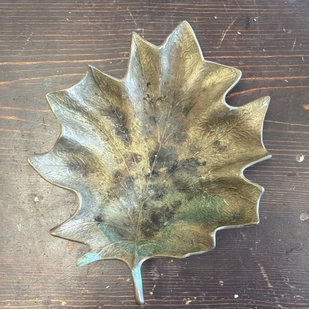 Vintage ORIGINAL by CAMBRON Heavy Solid Brass MAPLE LEAF DISH 410